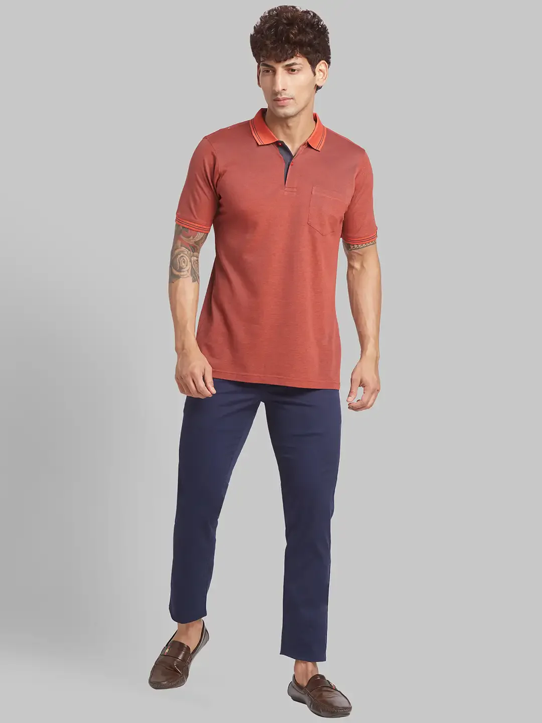 Parx Men Blue Low Rise Tapered Fit Solid Cotton Blend Trouser - Image 5