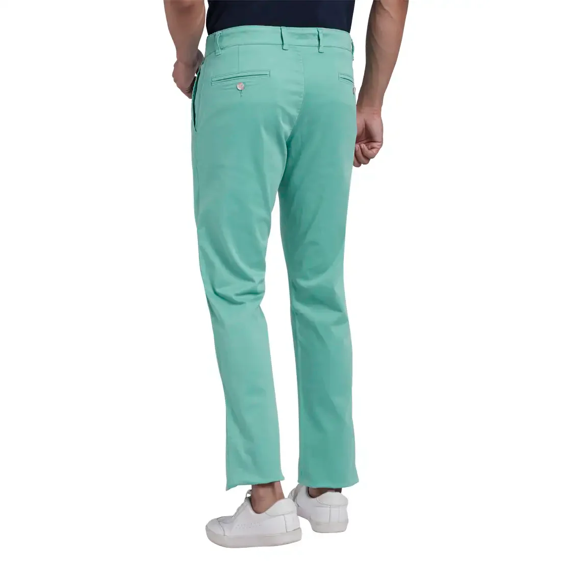 Men Blue Lrt Fit Solid Cotton Blend Trouser - Image 4