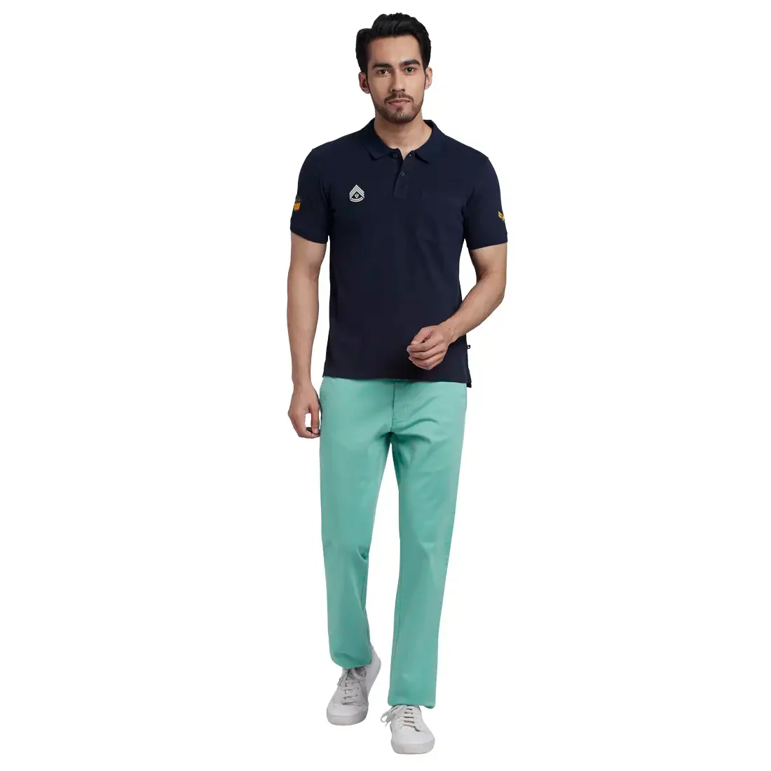 Men Blue Lrt Fit Solid Cotton Blend Trouser - Image 5