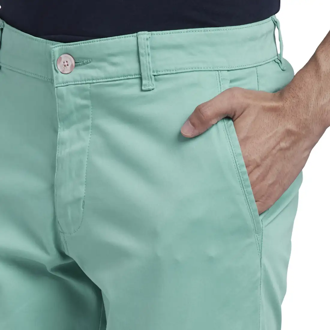 Men Blue Lrt Fit Solid Cotton Blend Trouser - Image 6