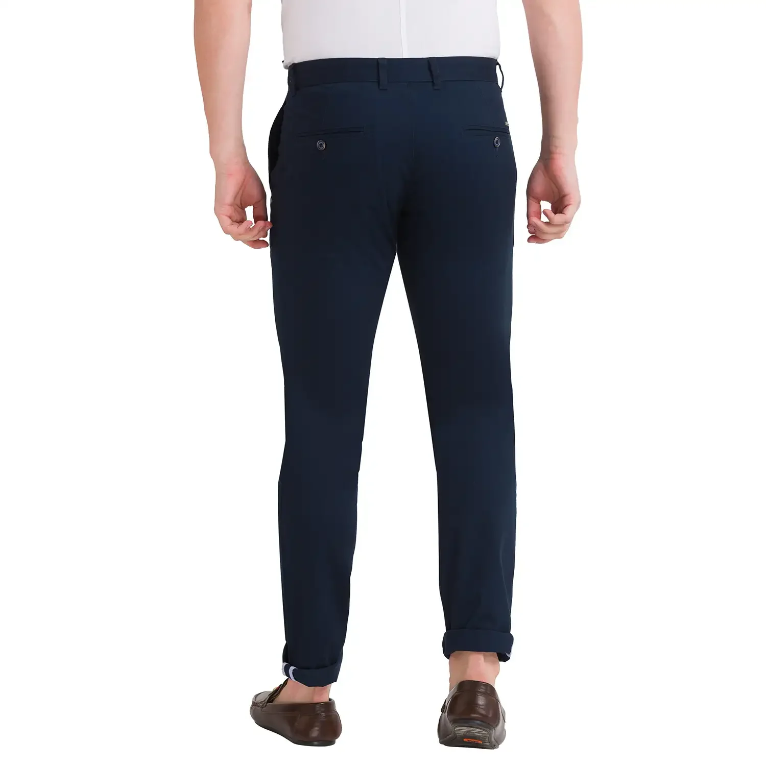 Men Blue Lrt Fit Solid Cotton Blend Trouser - Image 4