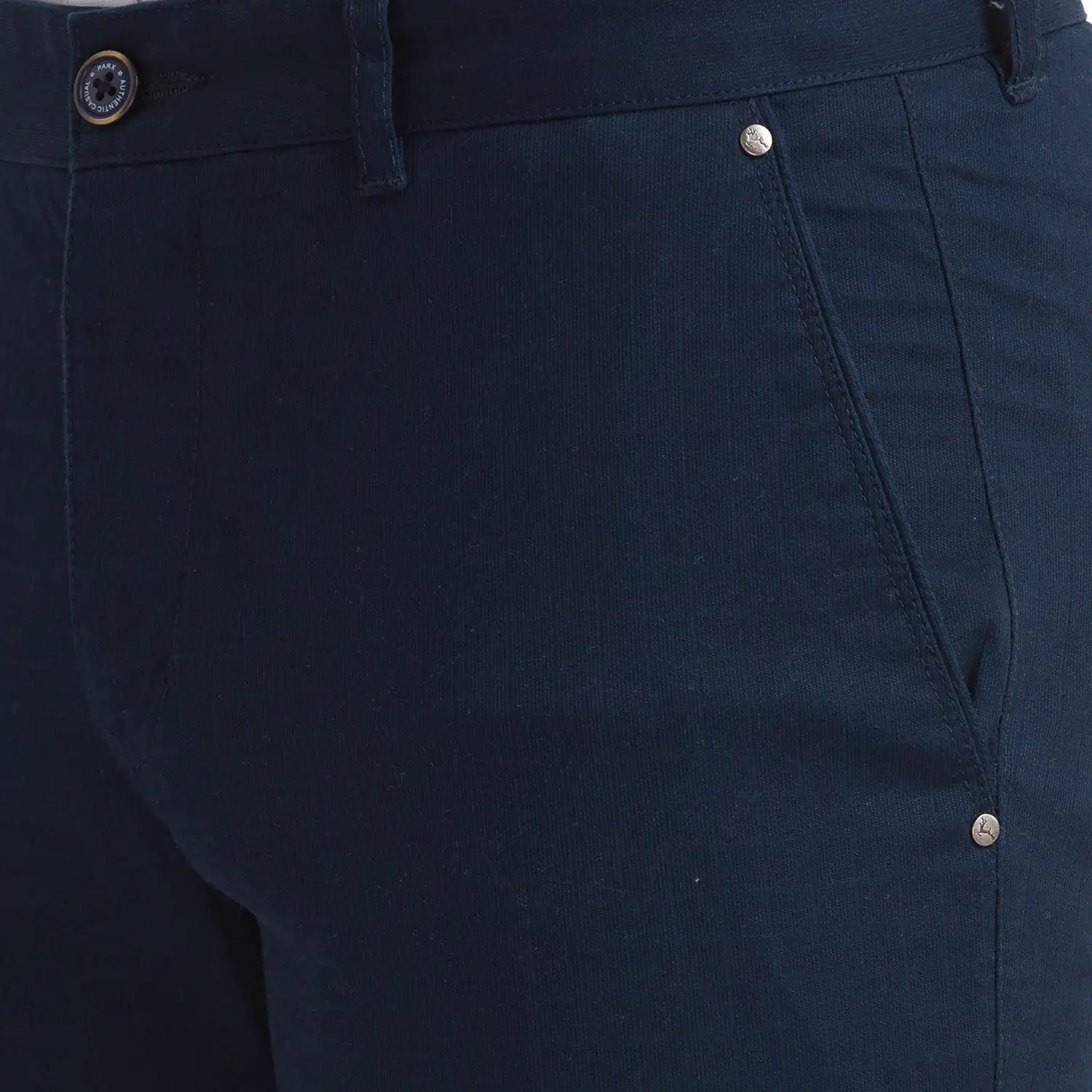 Men Blue Lrt Fit Solid Cotton Blend Trouser - Image 6