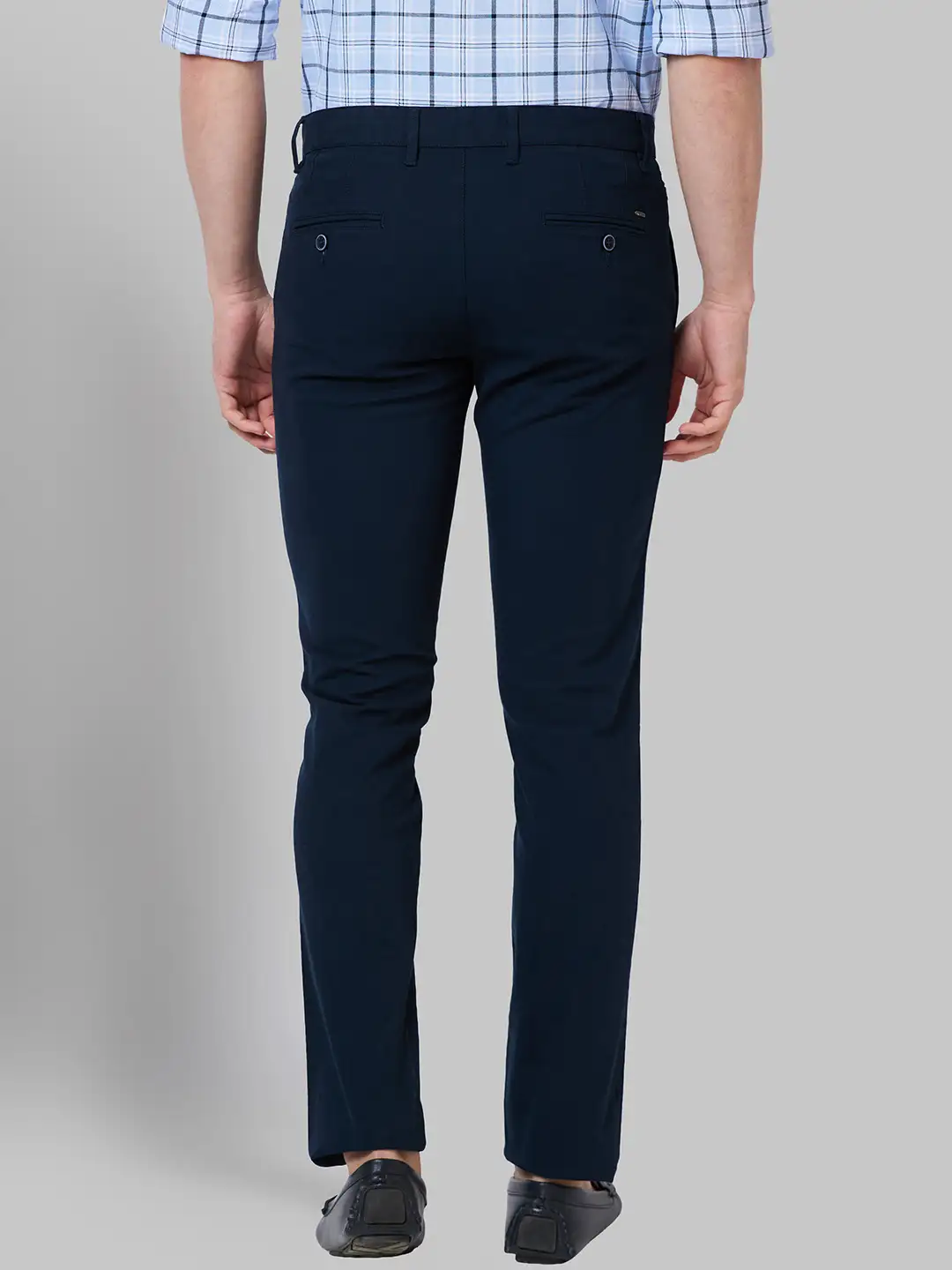 Men Blue Lrt Fit Solid Cotton Blend Trouser - Image 4
