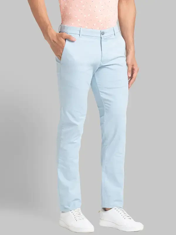 Men Blue Lrt Fit Solid Cotton Blend Trouser - Image 2