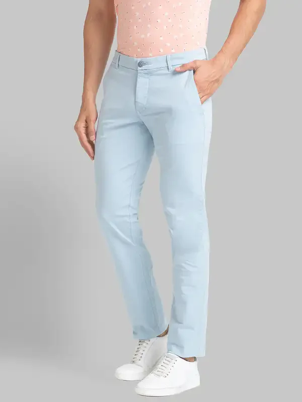 Men Blue Lrt Fit Solid Cotton Blend Trouser - Image 3