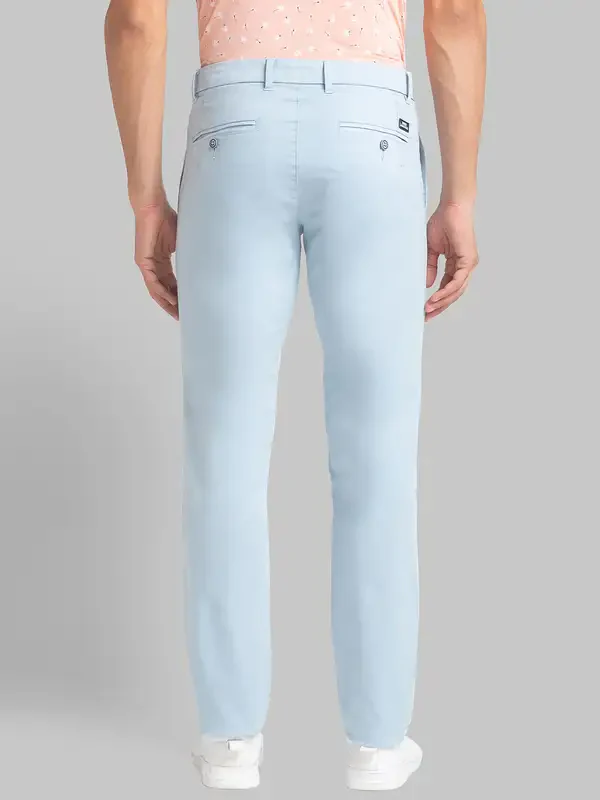 Men Blue Lrt Fit Solid Cotton Blend Trouser - Image 4