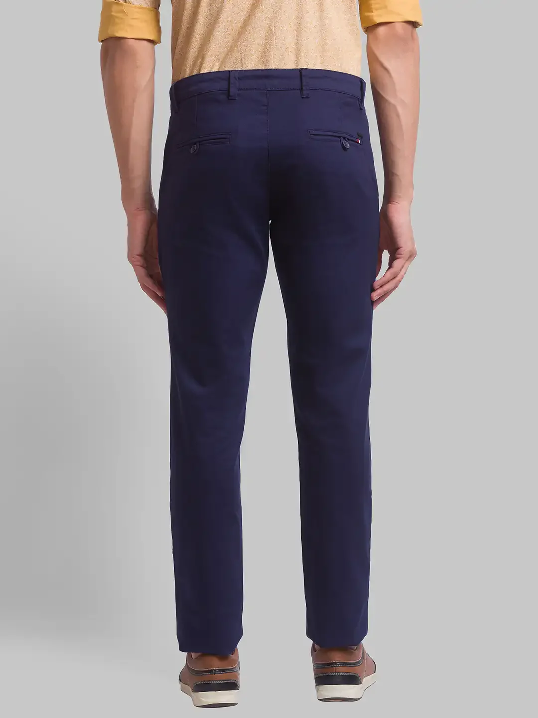 Men Blue Lrt Fit Solid Cotton Blend Trouser - Image 4