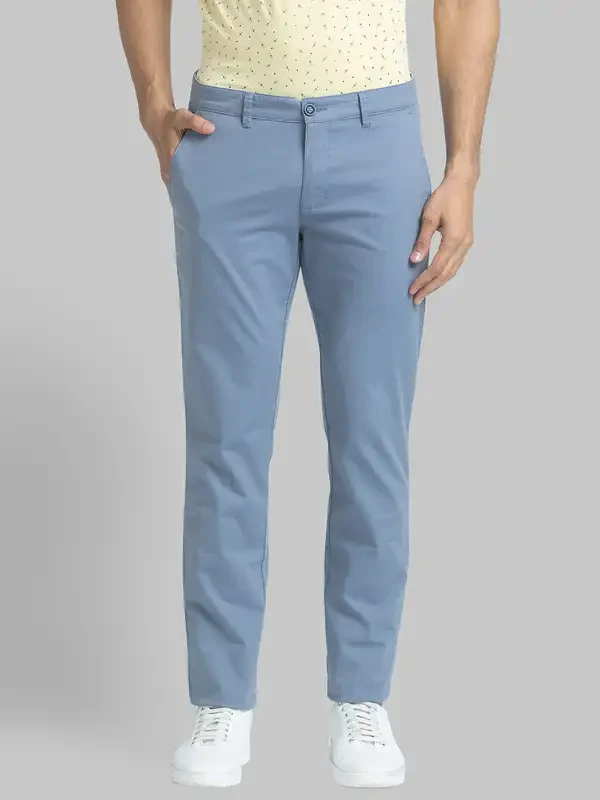 Men Blue Lrt Fit Yarn Dyed Cotton Blend Trouser