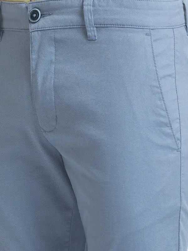 Men Blue Lrt Fit Yarn Dyed Cotton Blend Trouser - Image 6