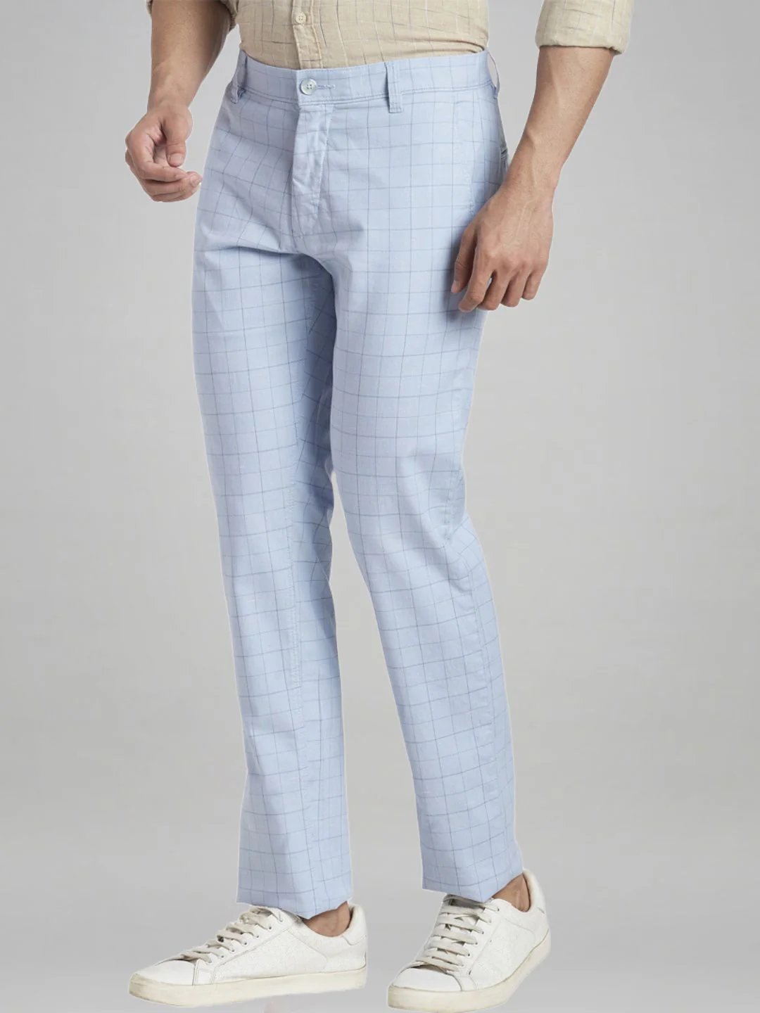 Men Blue Lrt Fit Yarn Dyed Cotton Blend Trouser - Image 6