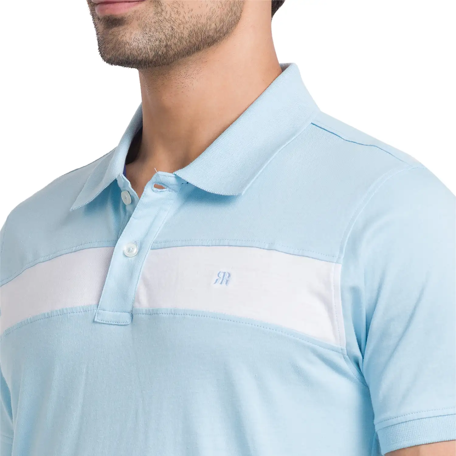 Men Blue Modern Fit Cotton Round Neck Collar Polo T-Shirt - Image 6
