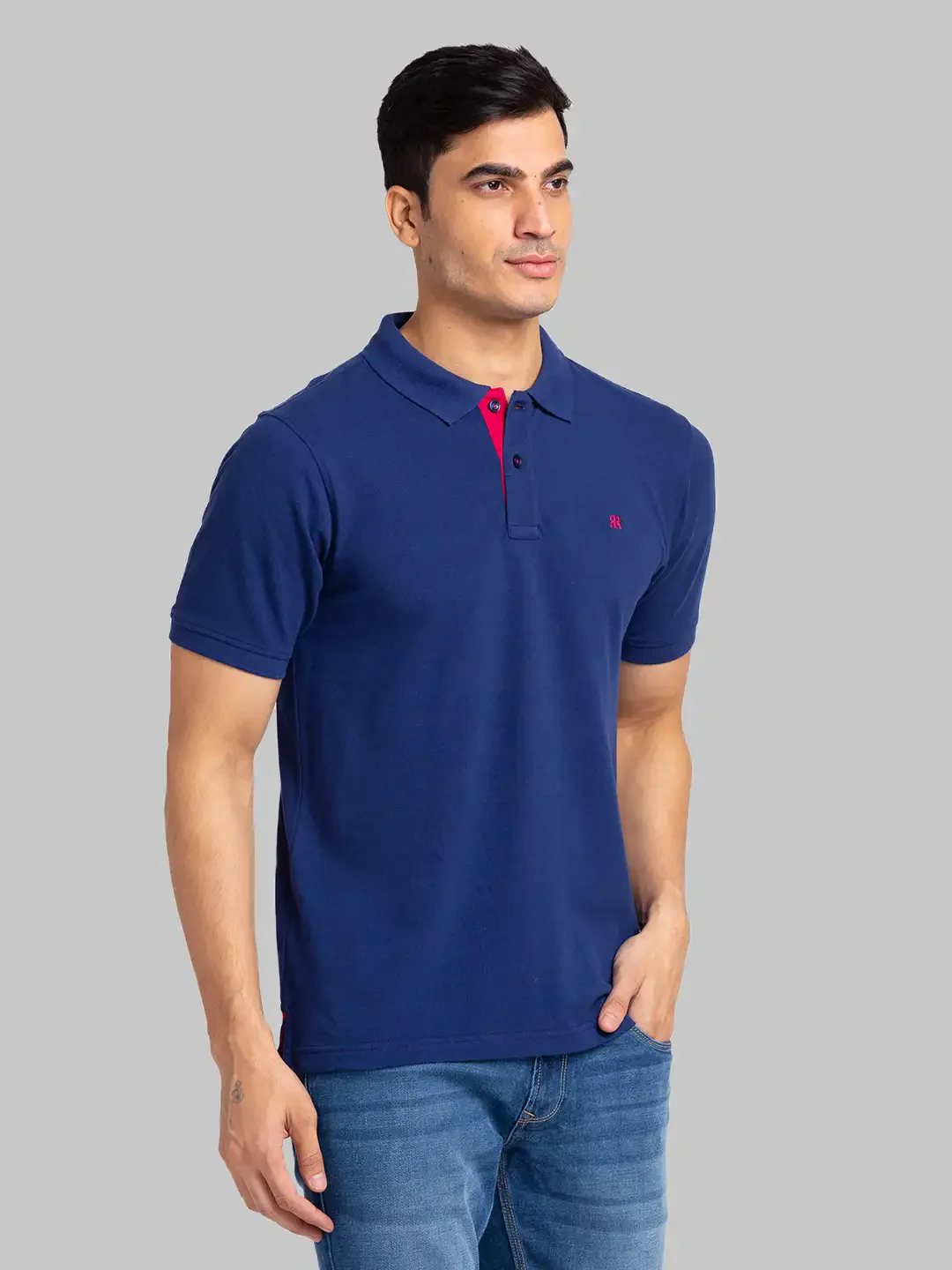 Men Blue Modern Fit Solid Cotton Polo T-Shirt - Image 2