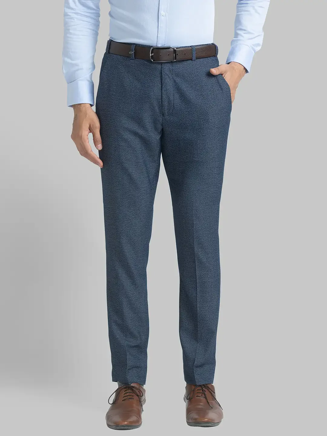 Men Blue Neo Classic Fit Checks Cotton Trouser