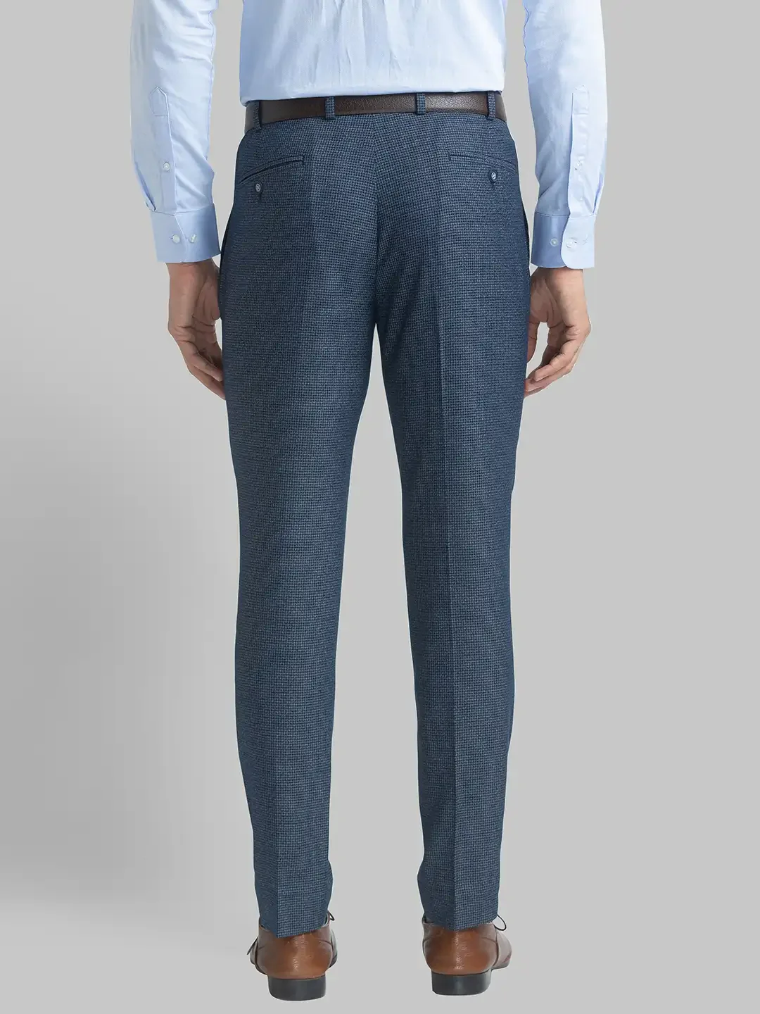 Men Blue Neo Classic Fit Checks Cotton Trouser - Image 4