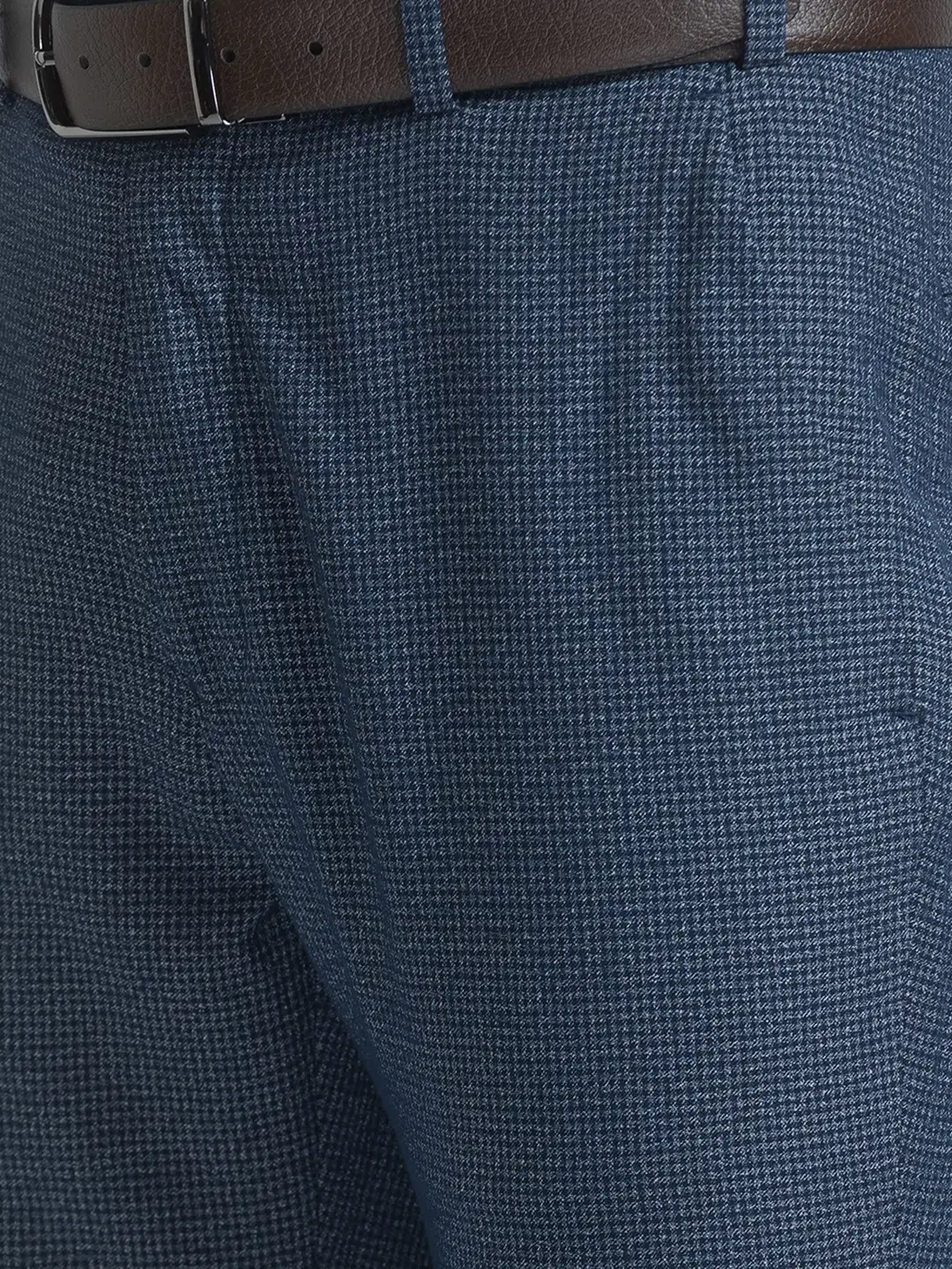 Men Blue Neo Classic Fit Checks Cotton Trouser - Image 6