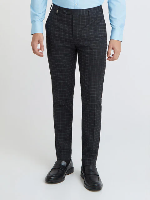 Men Blue Neo Classic Fit Checks Polyester Blend Trouser