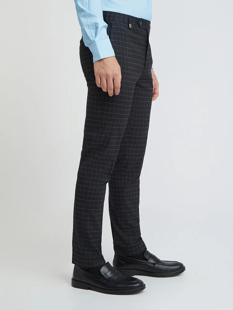 Men Blue Neo Classic Fit Checks Polyester Blend Trouser - Image 2