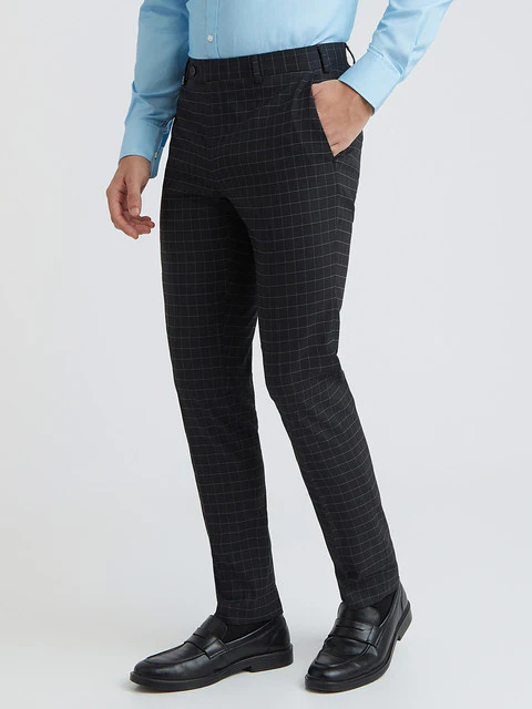 Men Blue Neo Classic Fit Checks Polyester Blend Trouser - Image 3