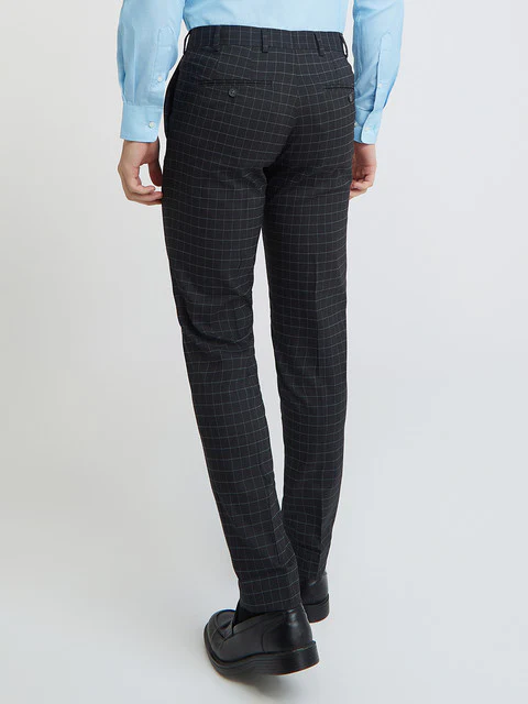 Men Blue Neo Classic Fit Checks Polyester Blend Trouser - Image 4