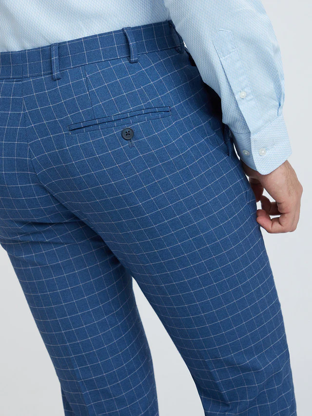 Men Blue Neo Classic Fit Checks Polyester Blend Trouser - Image 7