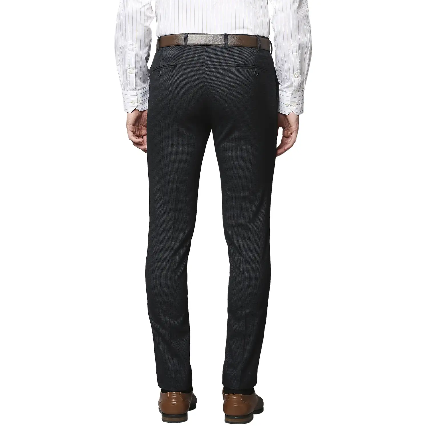 Men Blue Neo Classic Fit Checks Small Polyester Blend Trouser - Image 4