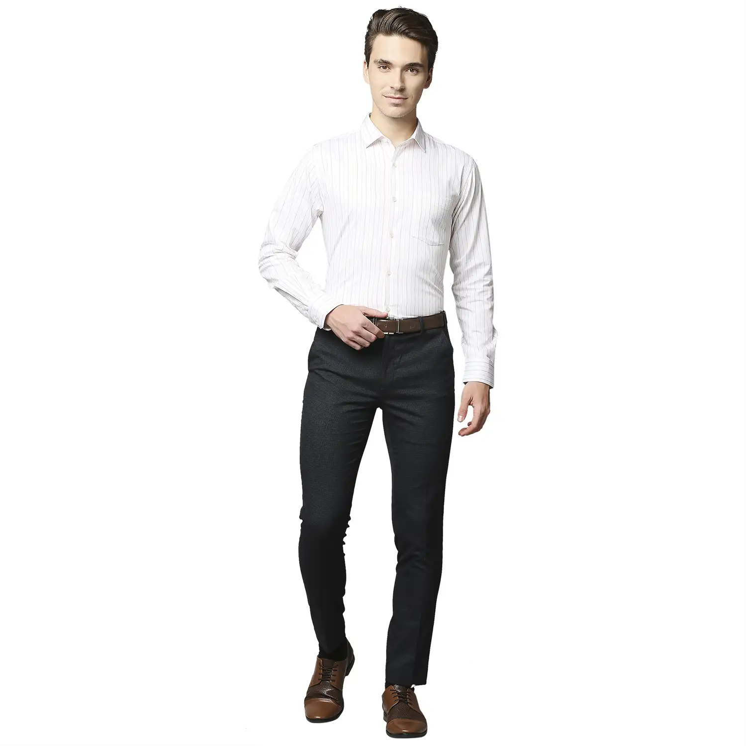 Men Blue Neo Classic Fit Checks Small Polyester Blend Trouser - Image 5