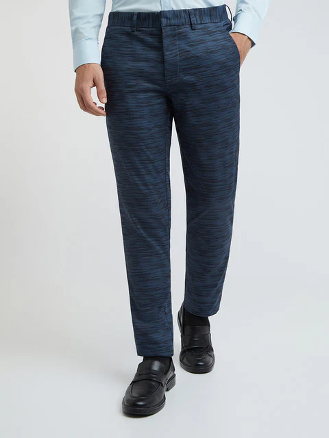 Men Blue Neo Classic Fit Print Cotton Blend Trouser