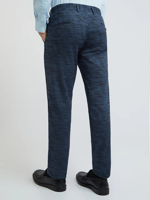 Men Blue Neo Classic Fit Print Cotton Blend Trouser - Image 4