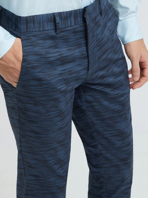 Men Blue Neo Classic Fit Print Cotton Blend Trouser - Image 6