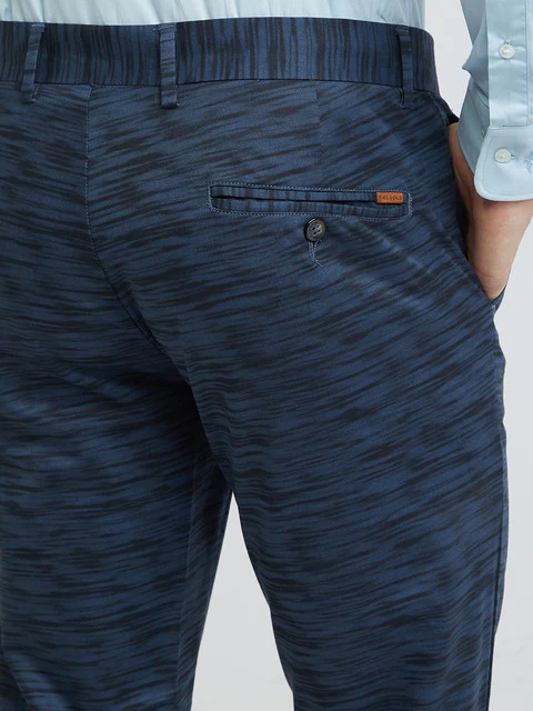 Men Blue Neo Classic Fit Print Cotton Blend Trouser - Image 7