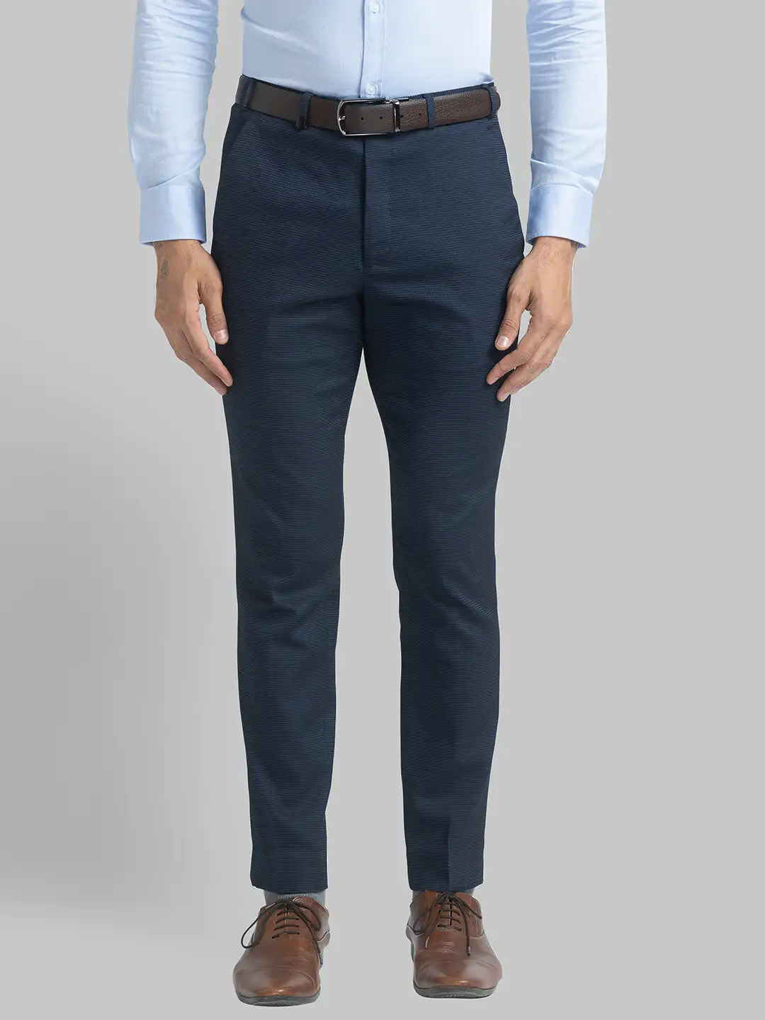 Men Blue Neo Classic Fit Structure Polyester Blend Trouser
