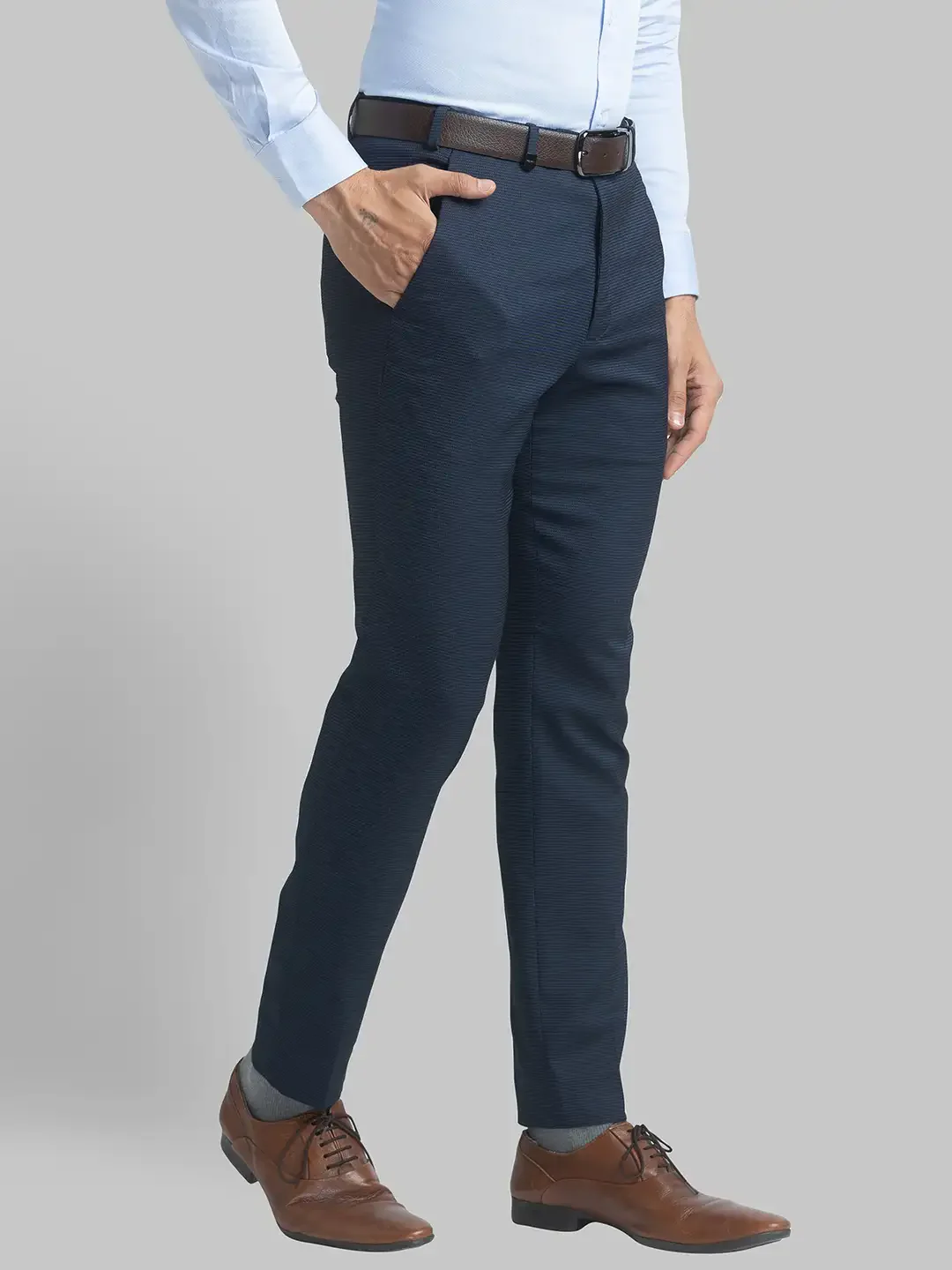 Men Blue Neo Classic Fit Structure Polyester Blend Trouser - Image 2