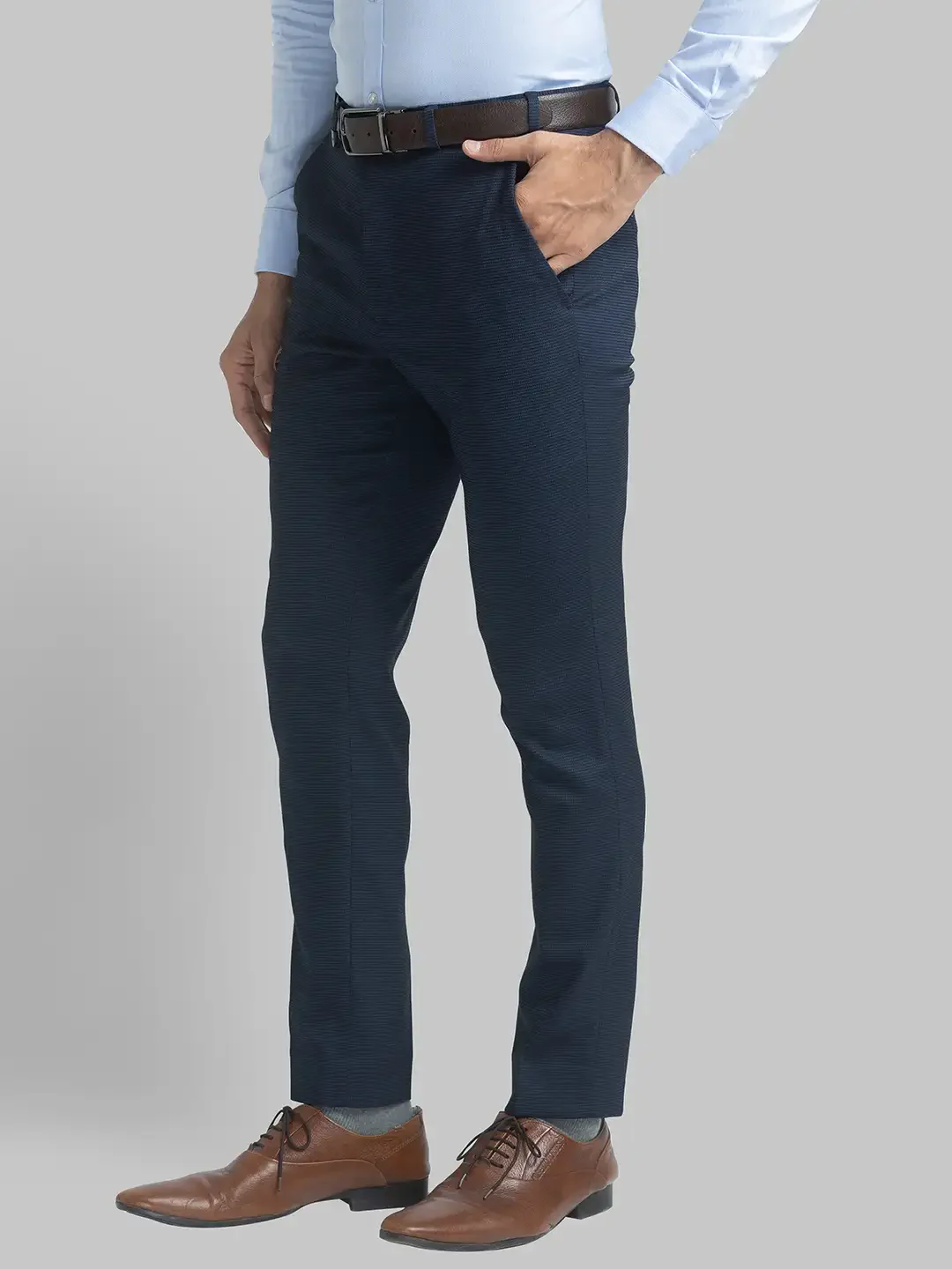 Men Blue Neo Classic Fit Structure Polyester Blend Trouser - Image 3