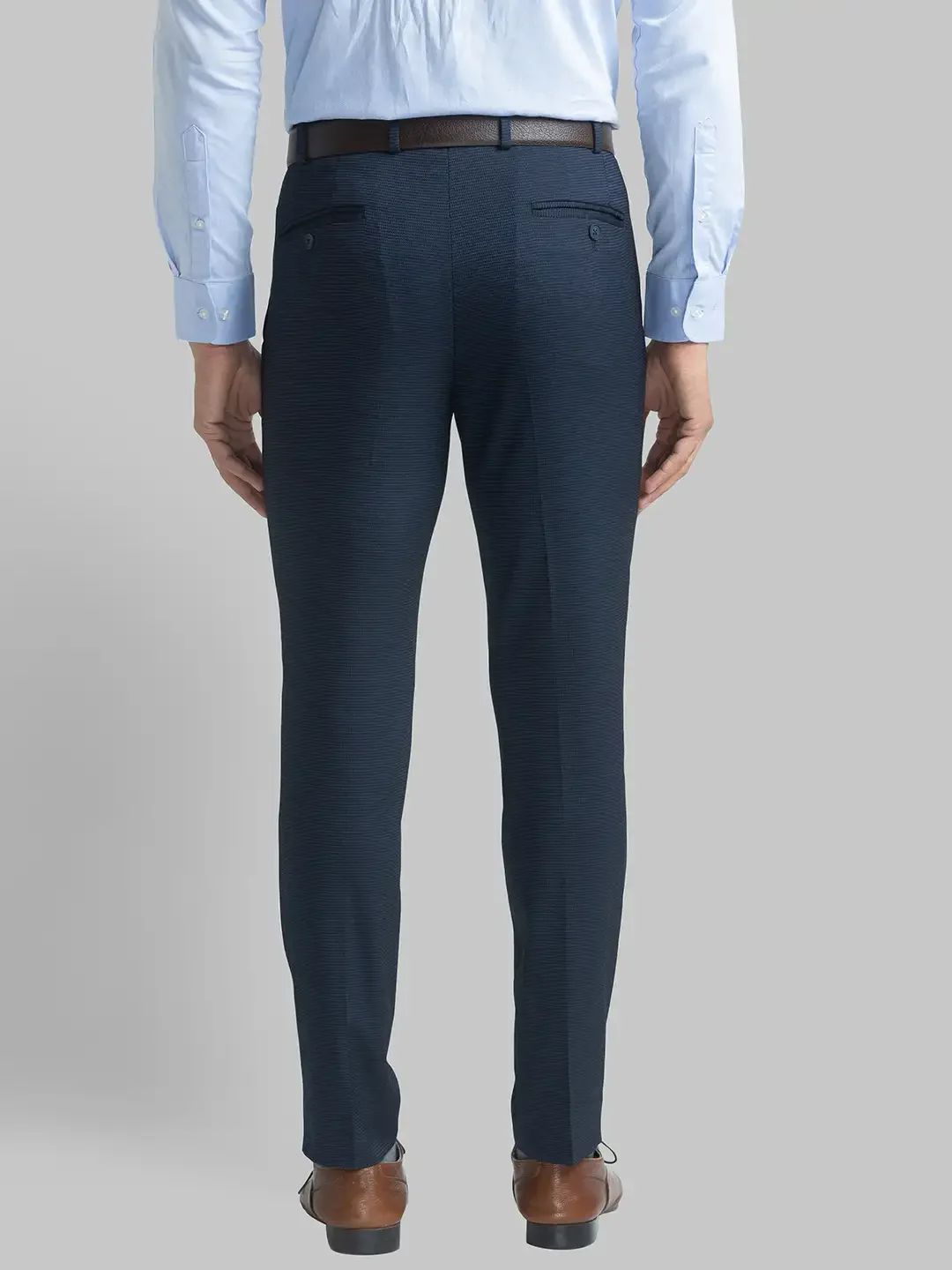 Men Blue Neo Classic Fit Structure Polyester Blend Trouser - Image 4