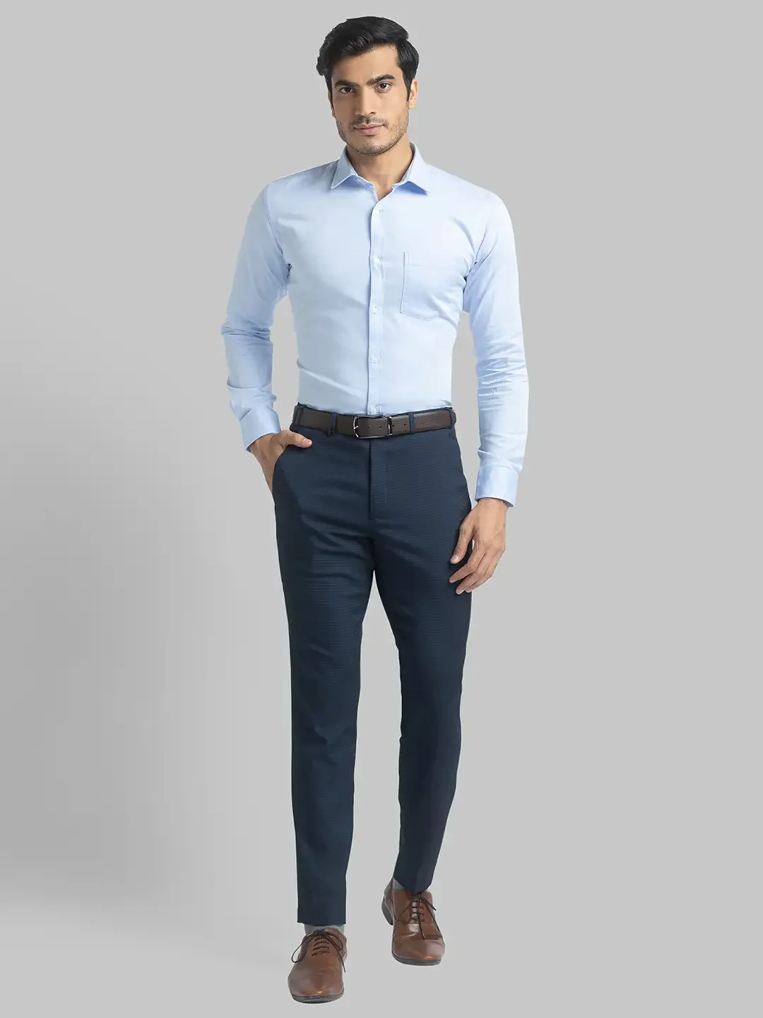 Men Blue Neo Classic Fit Structure Polyester Blend Trouser - Image 5