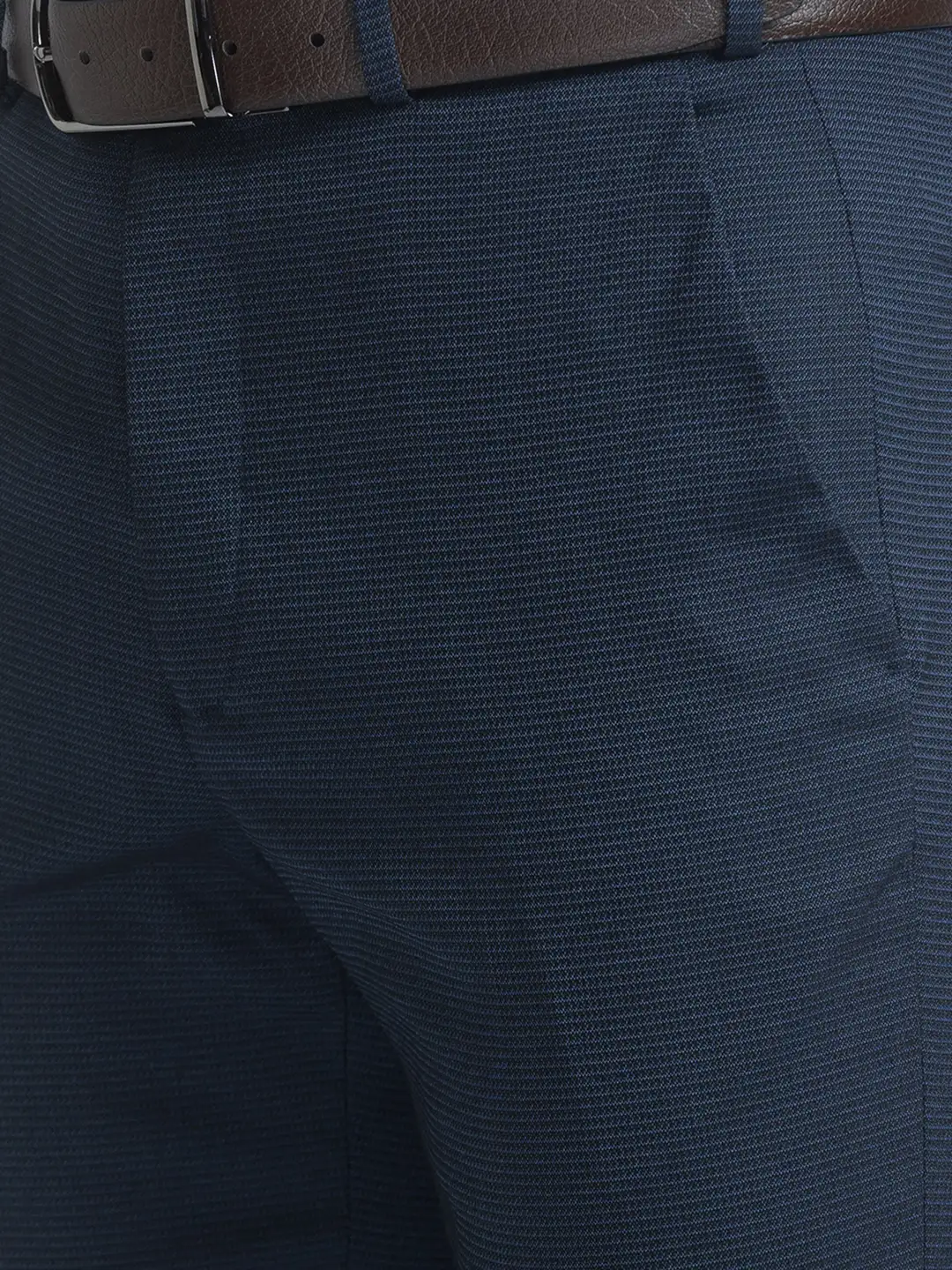 Men Blue Neo Classic Fit Structure Polyester Blend Trouser - Image 6