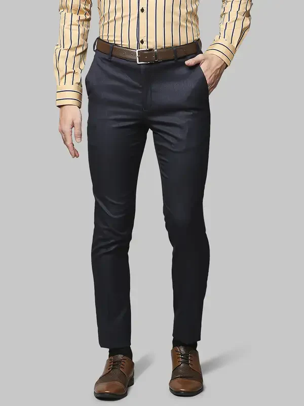 Men Blue Neo Classic Fit Structure Polyester Blend Trouser
