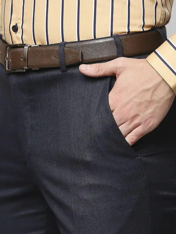 Men Blue Neo Classic Fit Structure Polyester Blend Trouser - Image 6