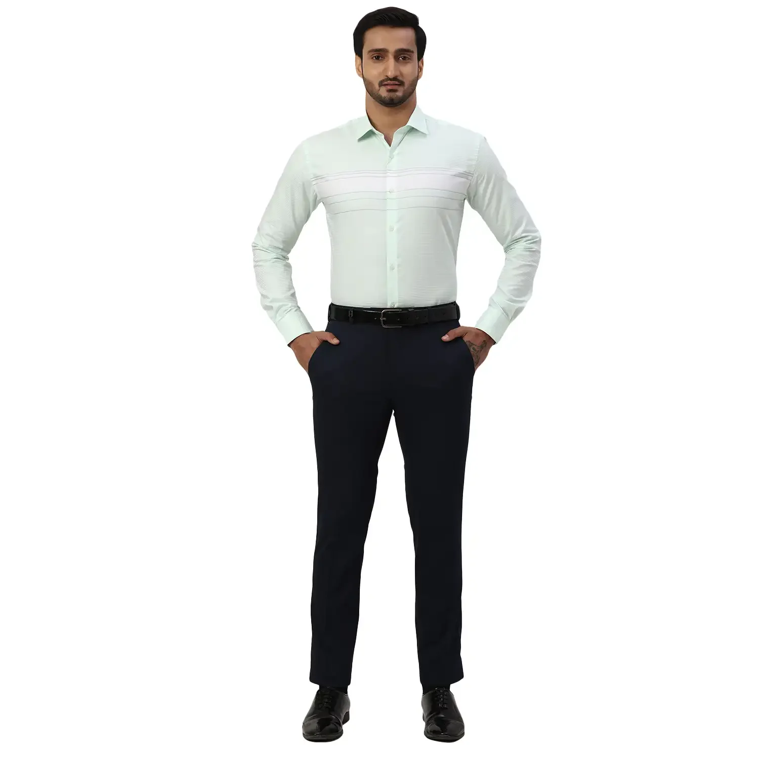 Men Blue Neo Fit Checks Polyester Blend Trouser - Image 4