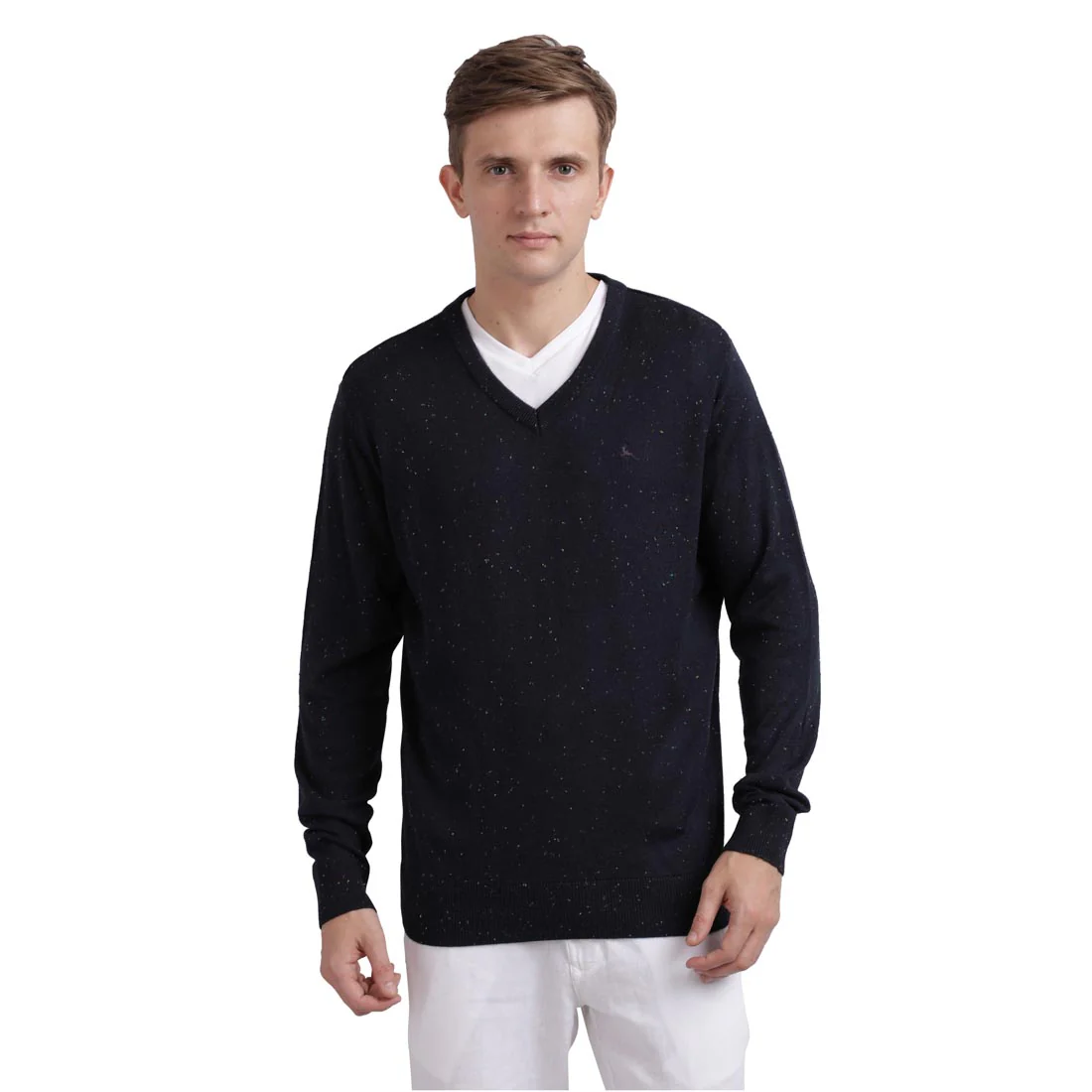 Men Blue Neps Acrylic Blend Full Sleeve Sweaters