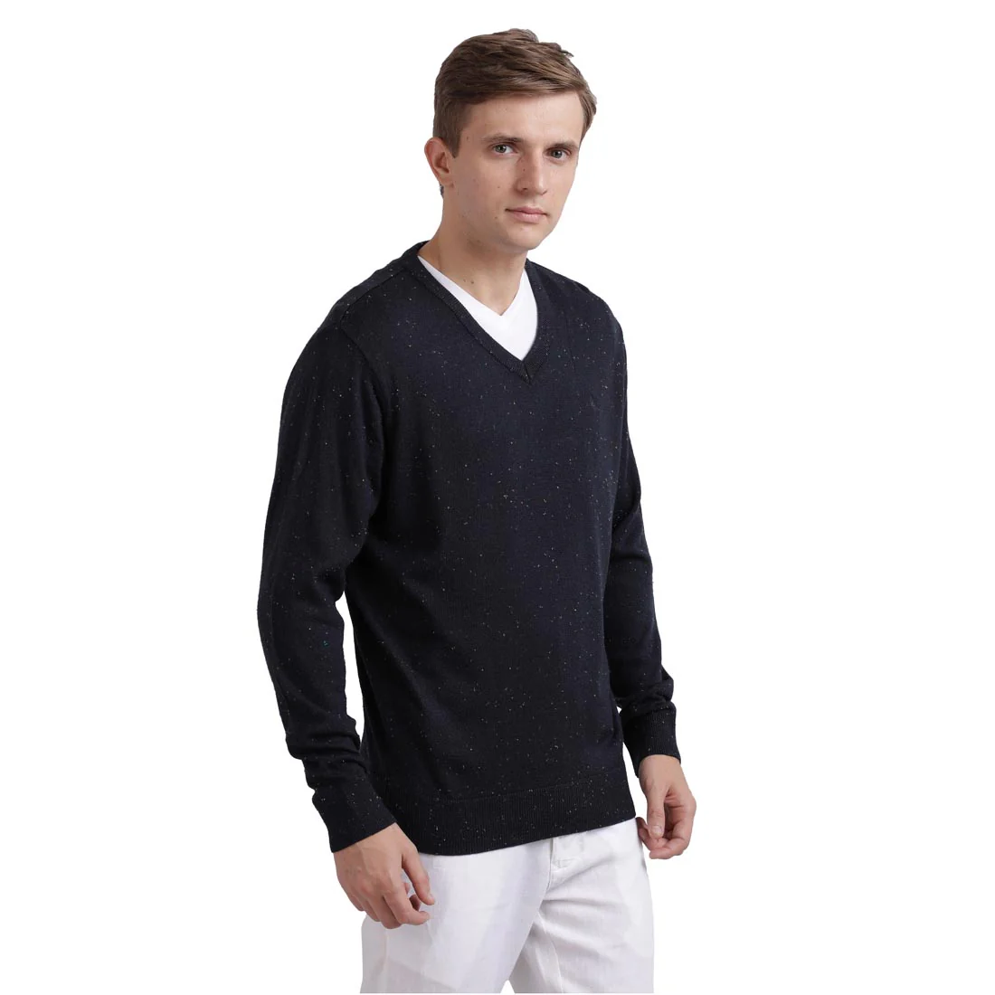 Men Blue Neps Acrylic Blend Full Sleeve Sweaters - Image 2