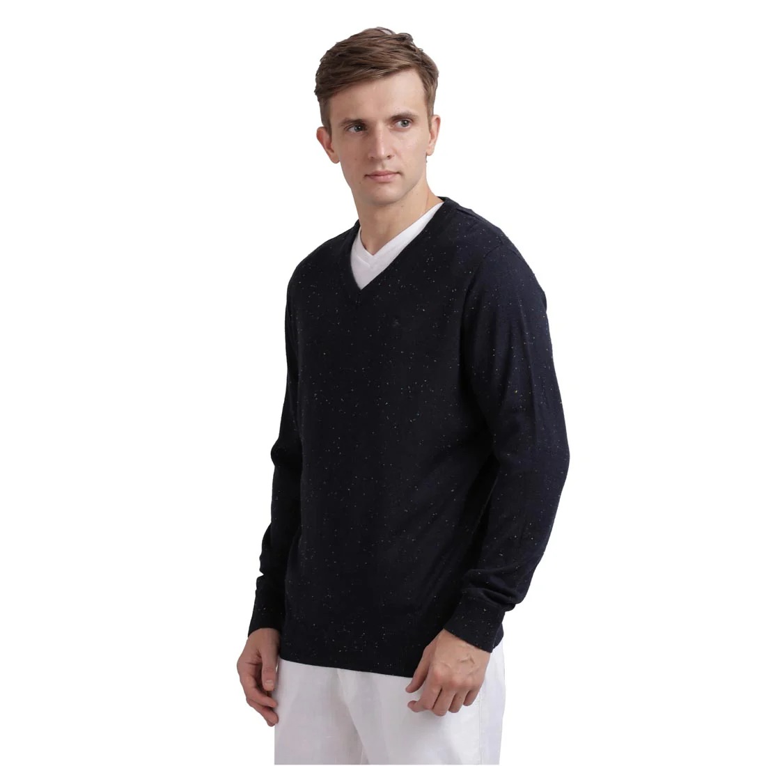 Men Blue Neps Acrylic Blend Full Sleeve Sweaters - Image 3