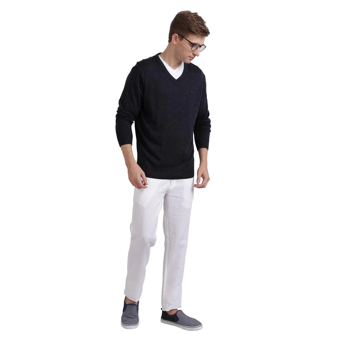 Men Blue Neps Acrylic Blend Full Sleeve Sweaters - Image 5