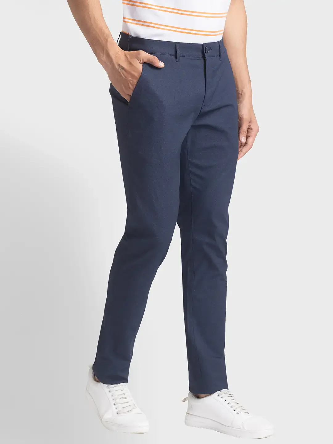 Men Blue Nuvo Fit Print Cotton Blend Trouser - Image 2