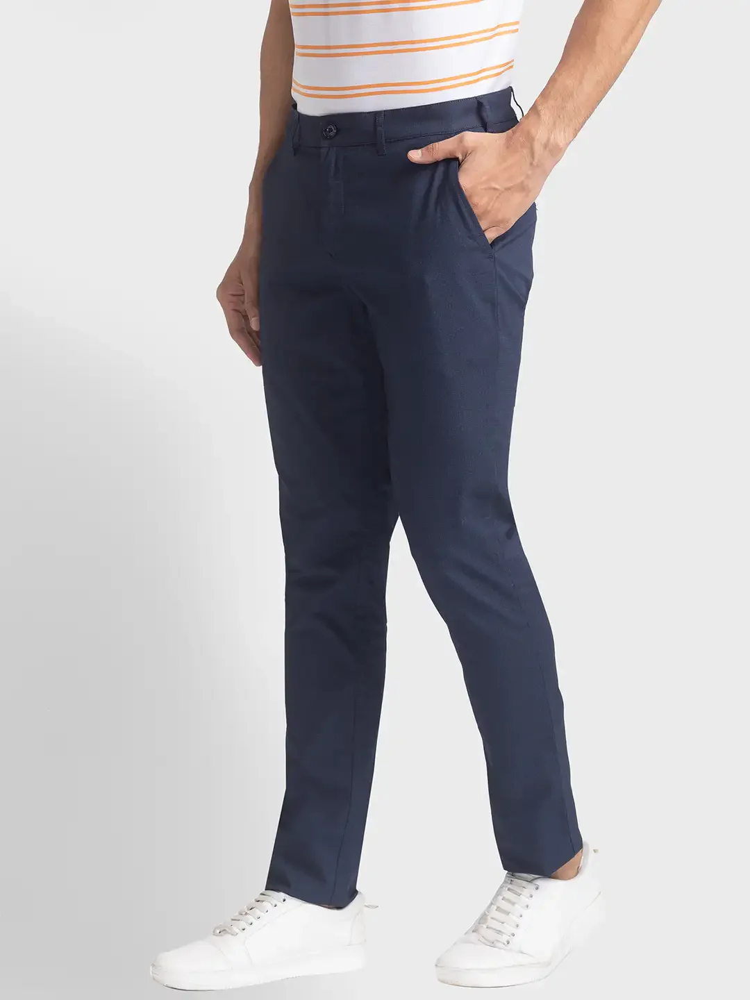 Men Blue Nuvo Fit Print Cotton Blend Trouser - Image 3
