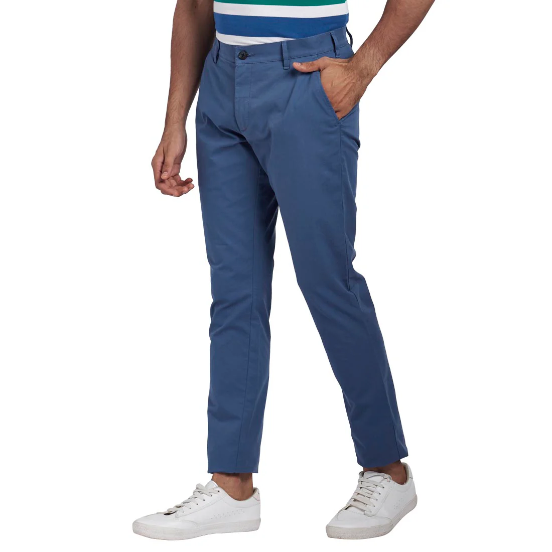 Men Blue Nuvo Fit Solid Cotton Blend Trouser - Image 3