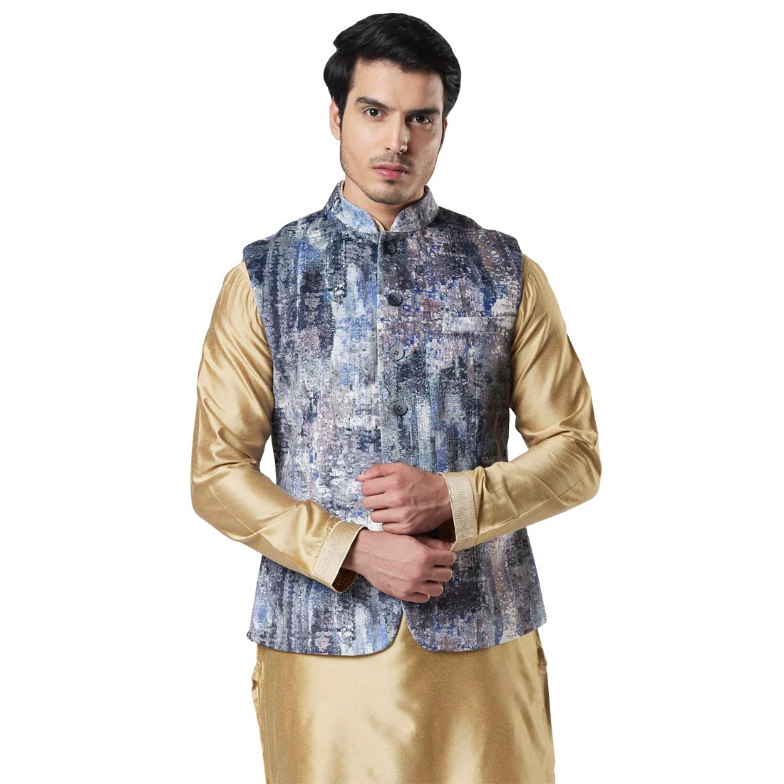 Men Blue Polyester Bundi