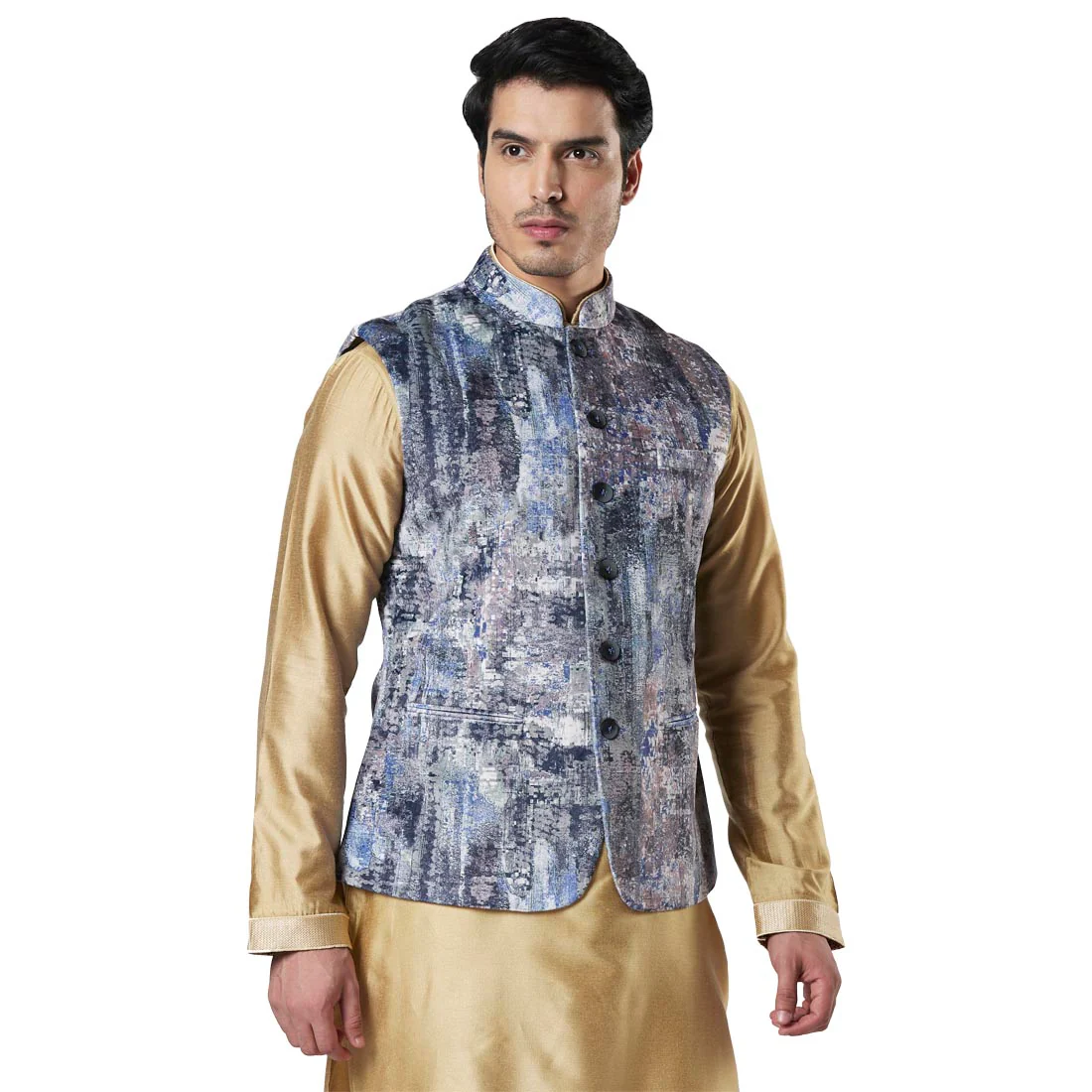 Men Blue Polyester Bundi - Image 2