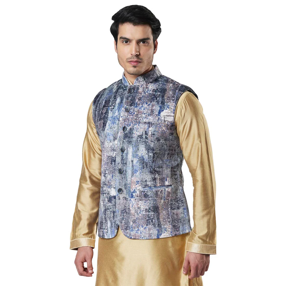 Men Blue Polyester Bundi - Image 3