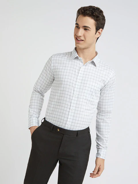 Men Blue Regular Fit Checks Cotton Full Sleeve Ainsley Collar Shirts